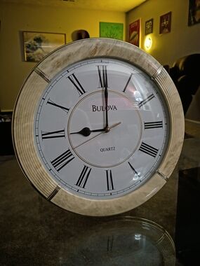 Bulova White Dial with Gold Accent Roman Numeral Wall Clock